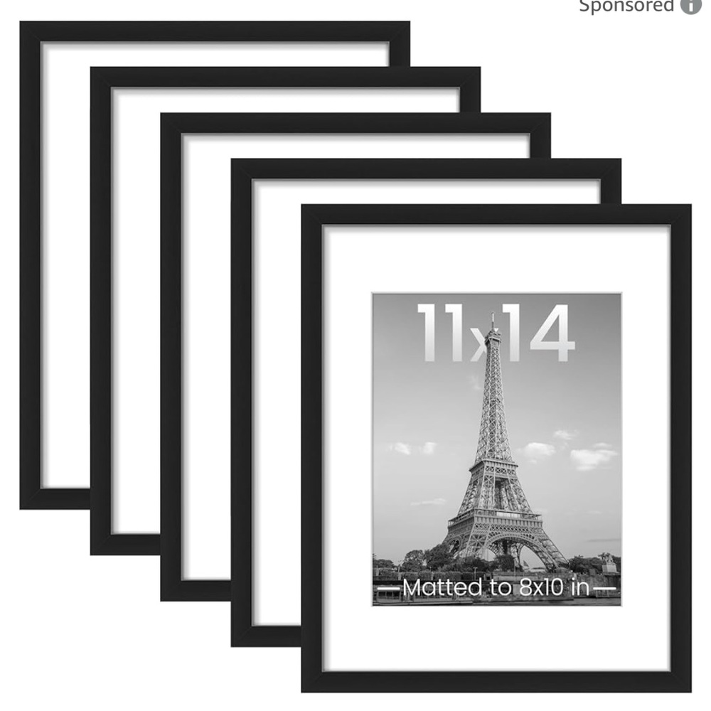 New! 11x14 Black Picture Frames Set of 5